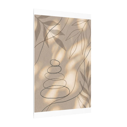 River Stones Minimal Line Canvas Art | Earthy Japandi Art
