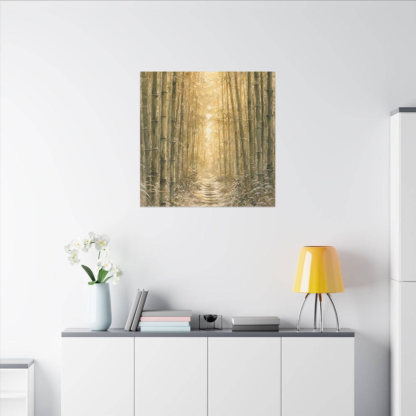 Bamboo Grove Winter Canvas Art | Japandi Elegant Design