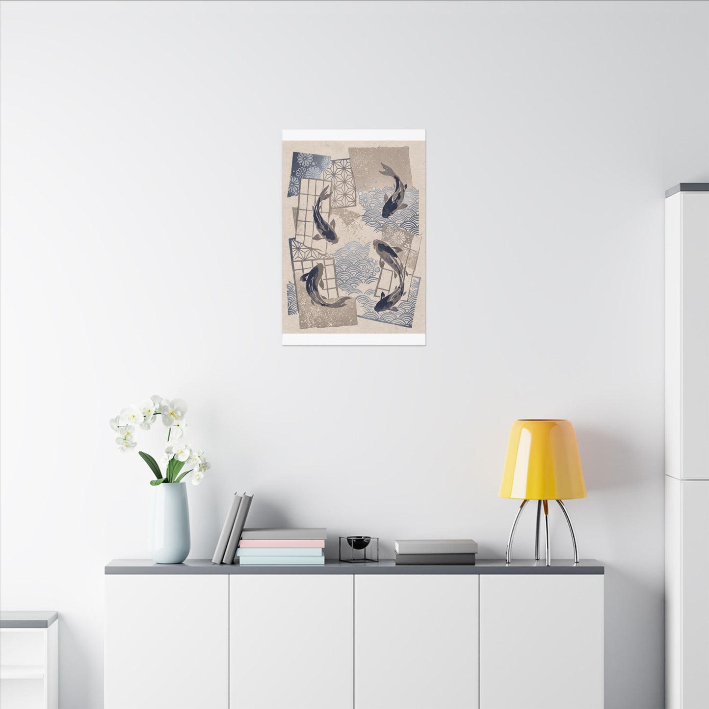 Earthy Koi Pond Canvas Art - Japanese Pattern Japandi