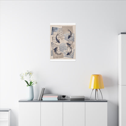 Earthy Koi Pond Canvas Art - Japanese Pattern Japandi