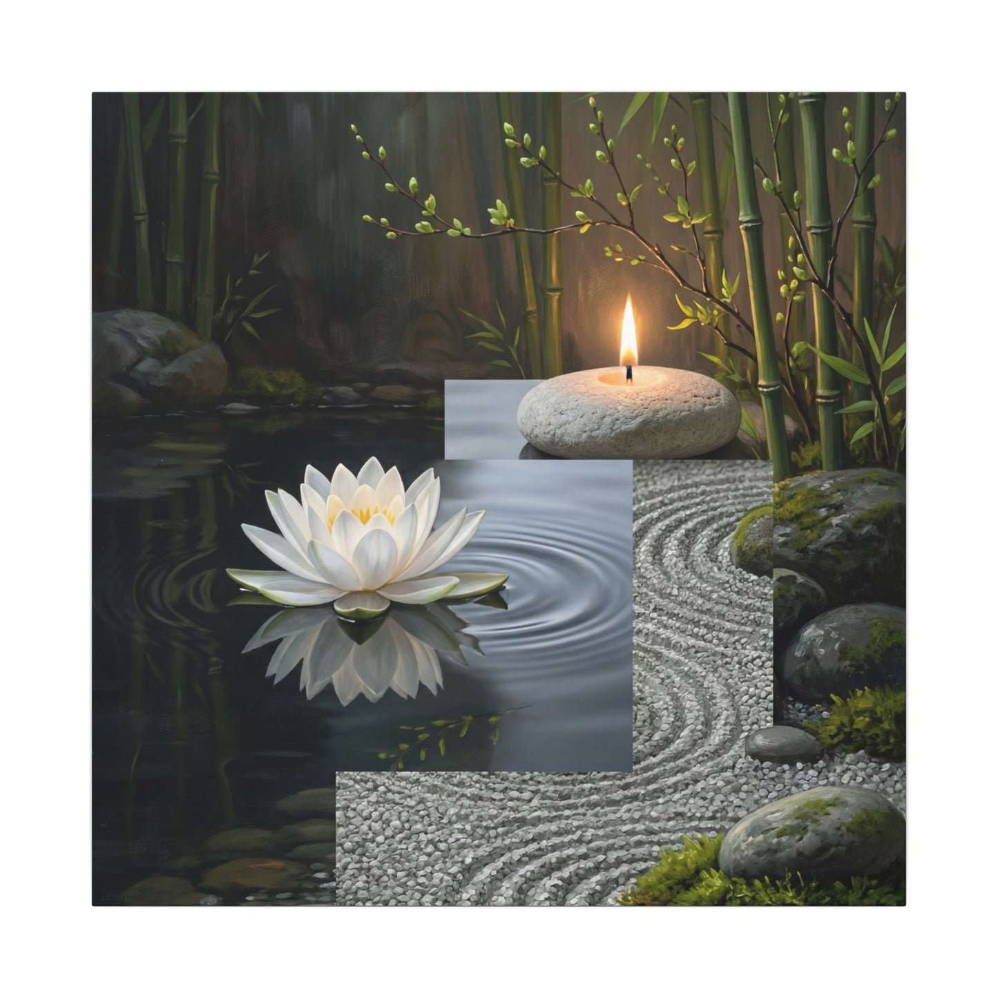 Candlelight Lotus Flower Canvas Art - Zen Kanso