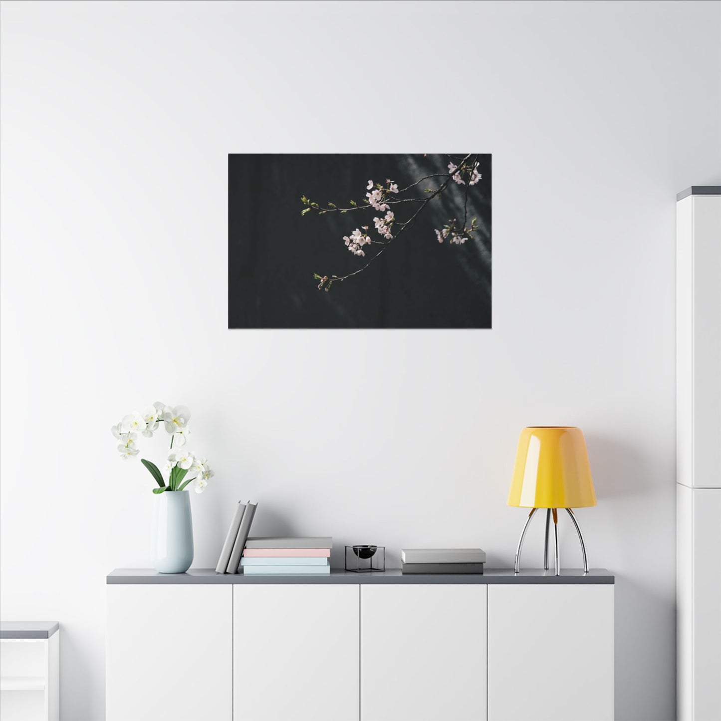 Cherry Blossom Spring Canvas Art | Dark Japandi Sophisticated Design
