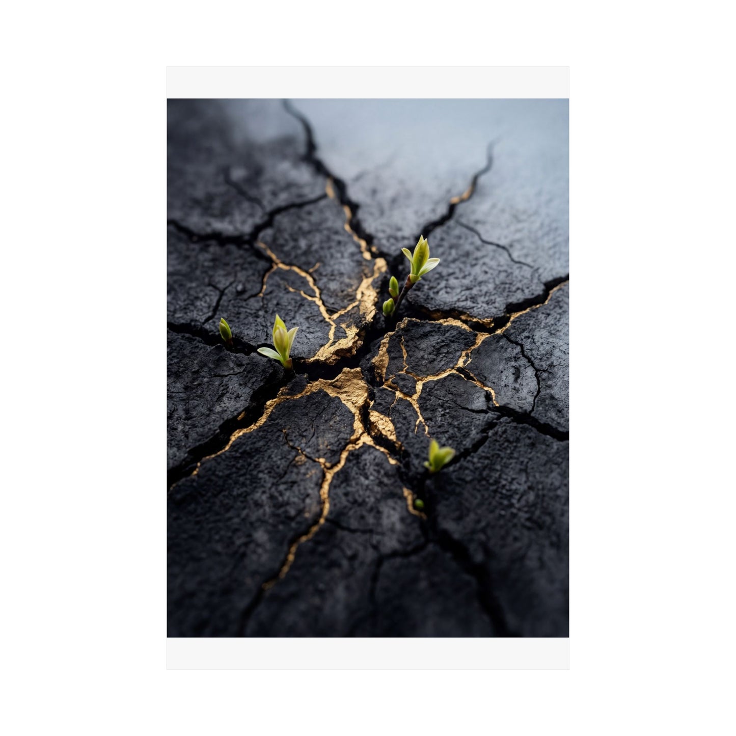 Spring Cracked Earth Charcoal Ink Wall Art Print | Moody Decor