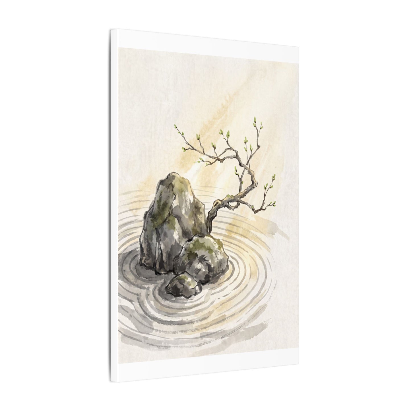 Serene Rock Garden Canvas Art - Sumi E Zen