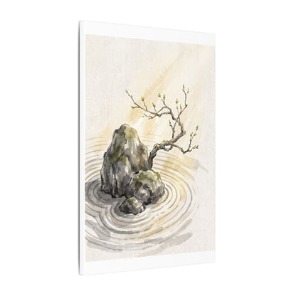 Serene Rock Garden Canvas Art - Sumi E Zen