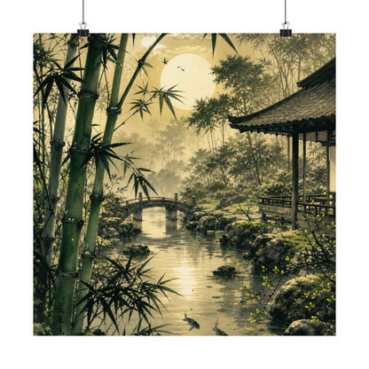 Datsuzoku Moonlit Garden Wall Art Print - Zen Sumi E