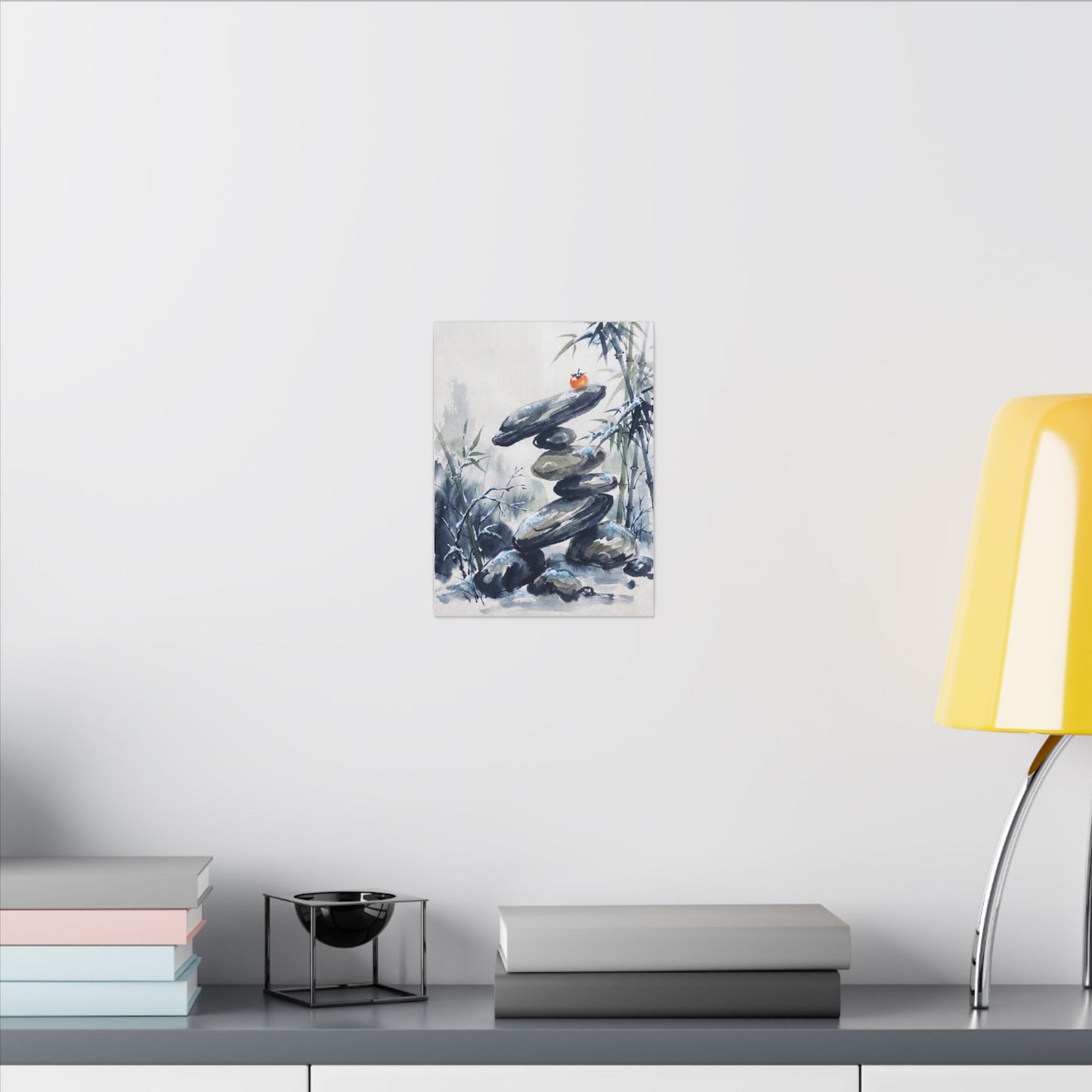 Zen River Stones in Moonlight | Sumi E Canvas Art