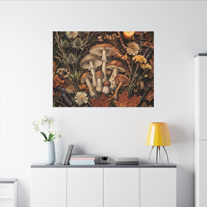 Autumn Dried Flowers Mushroom Illustration Canvas Art | Earthy Decor