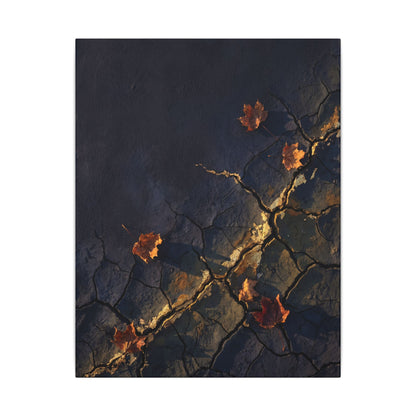 Cracked Earth Canvas Art | Autumn Dark Japandi Dark Texture Art