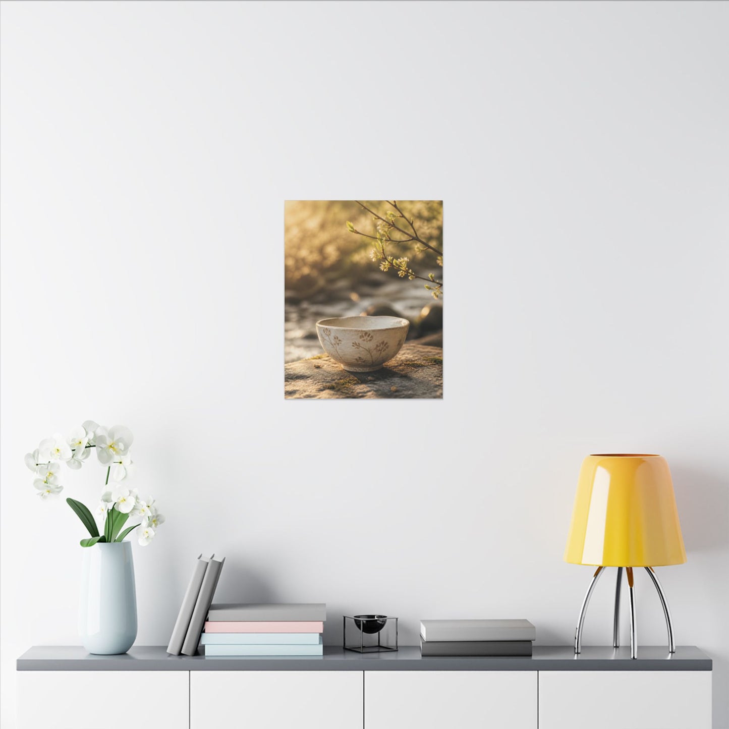Neutral Ceramic Bowl Canvas Art - Japanese Pattern Japandi
