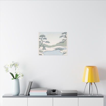 Japandi Moonlit Garden in Moonlight | Minimal Line Canvas Art