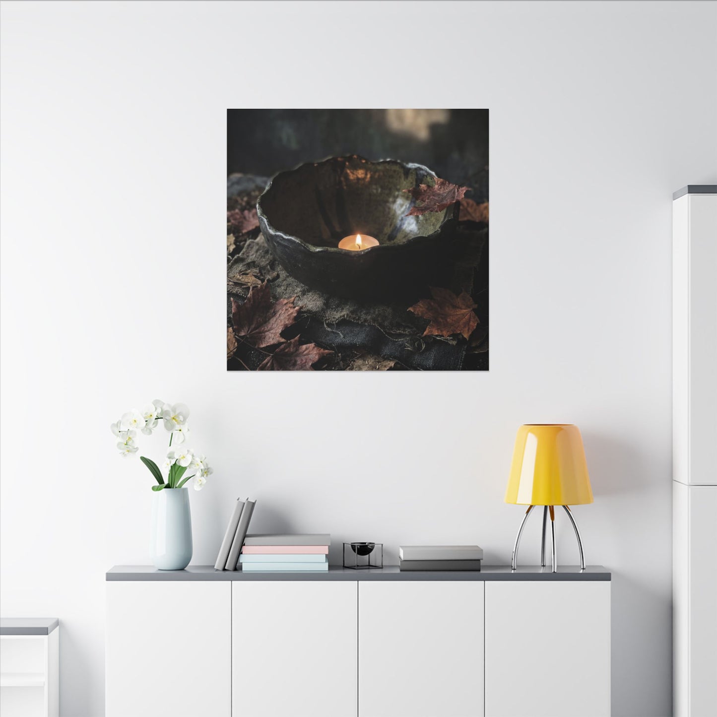 Candlelight Ceramic Bowl Canvas Art - Dark Japandi Kanso