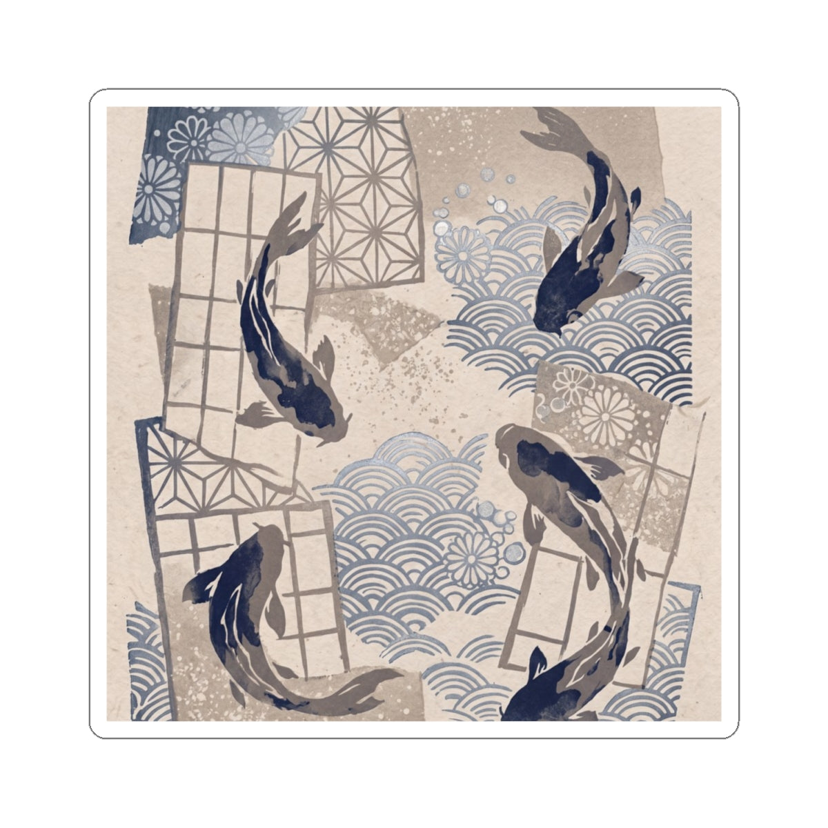 Koi Pond Sticker | Winter Japandi Japanese Pattern Art