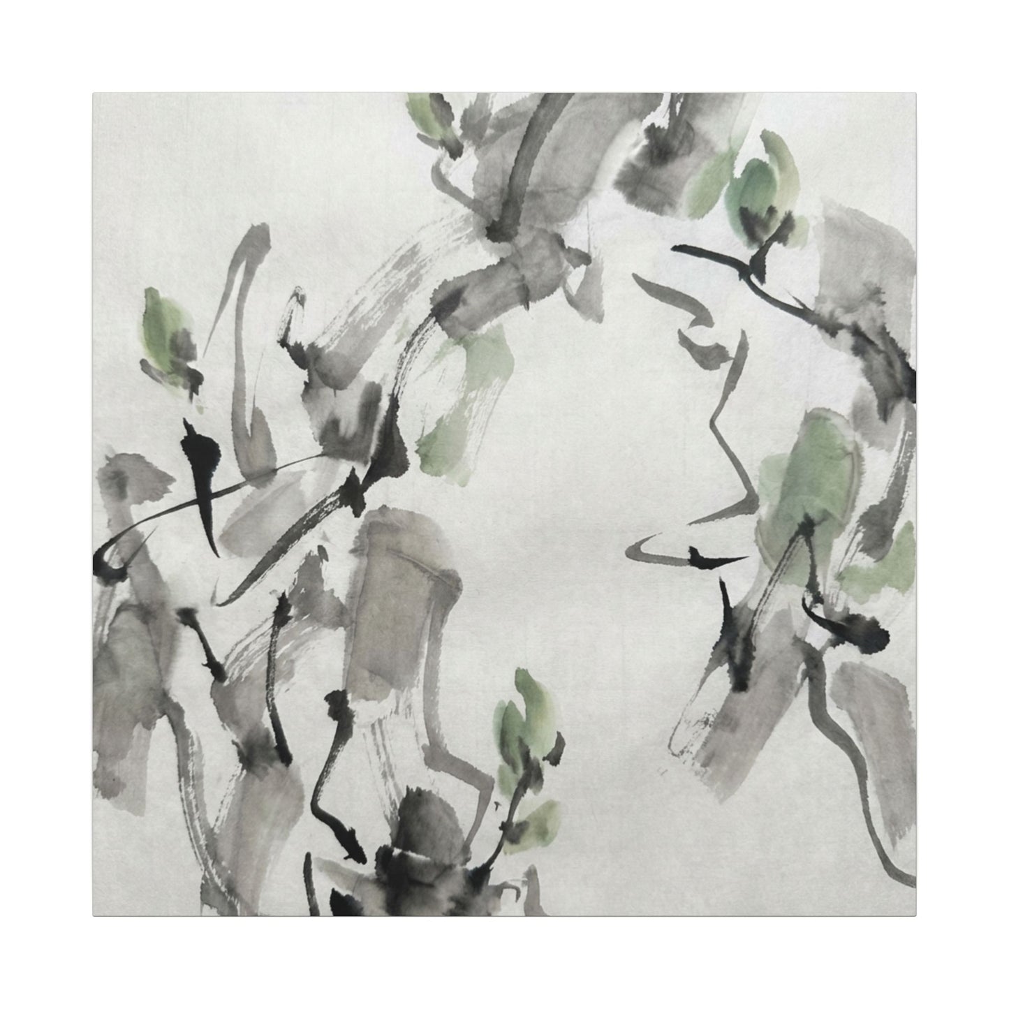 Zen Ink Brushstroke in Overcast | Sumi E Canvas Art