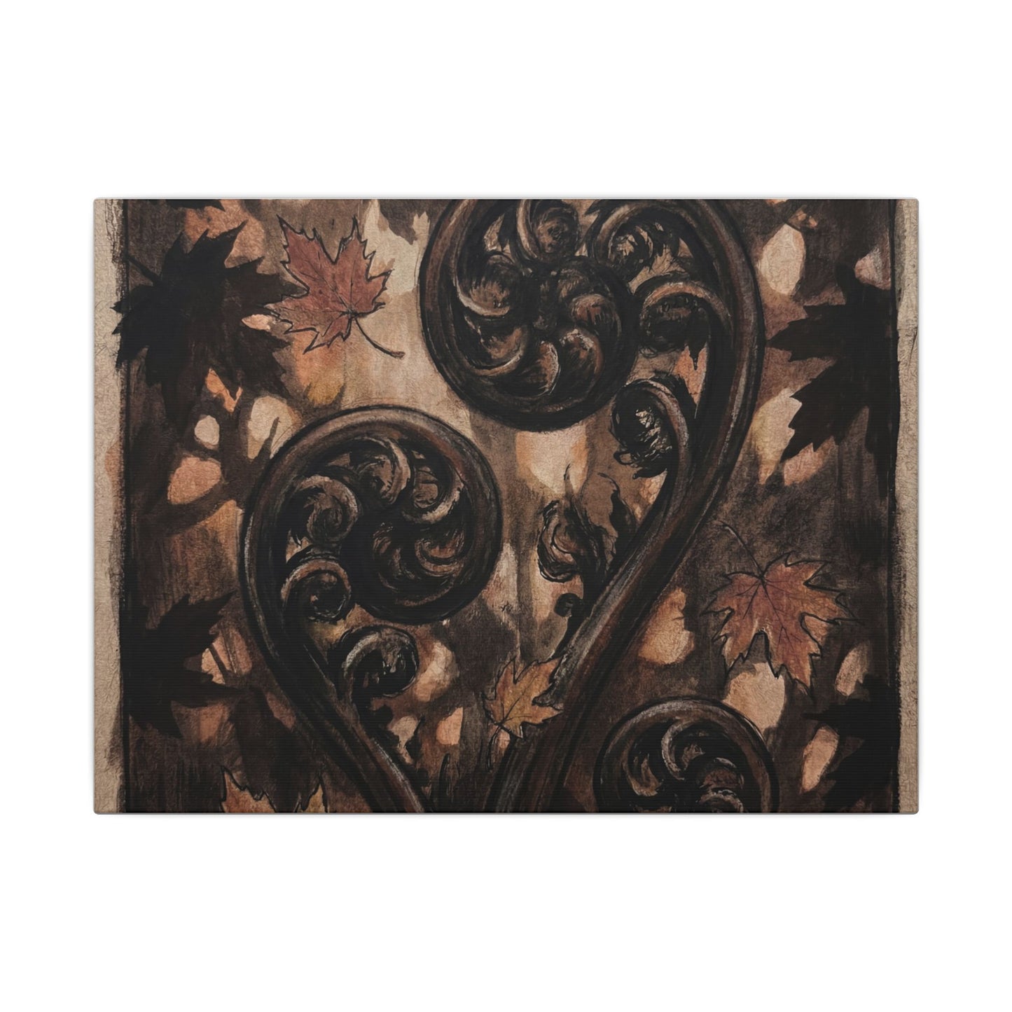 Mono No Aware Fern Unfurling Canvas Art - Dark Japandi Charcoal Ink Art Print