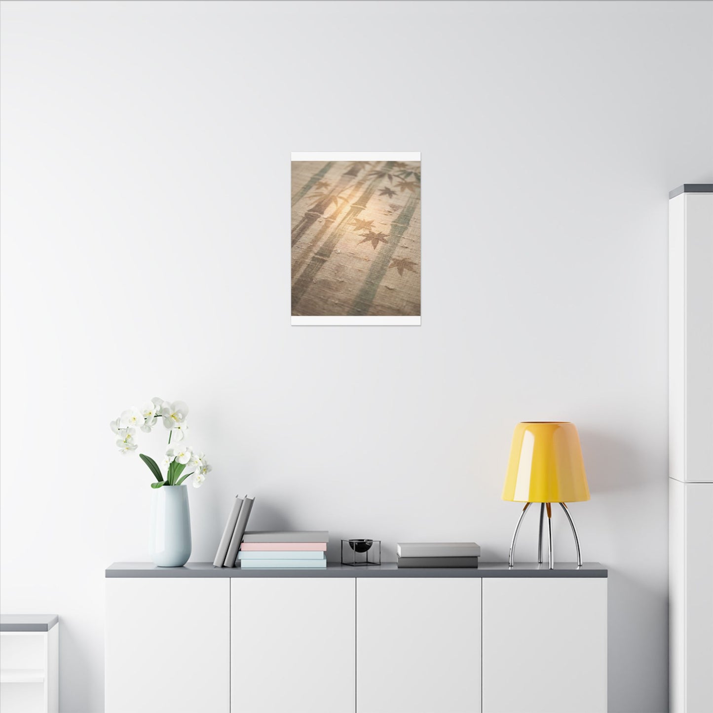 Autumn Bamboo Grove Japanese Pattern Canvas Art | Neutral Decor