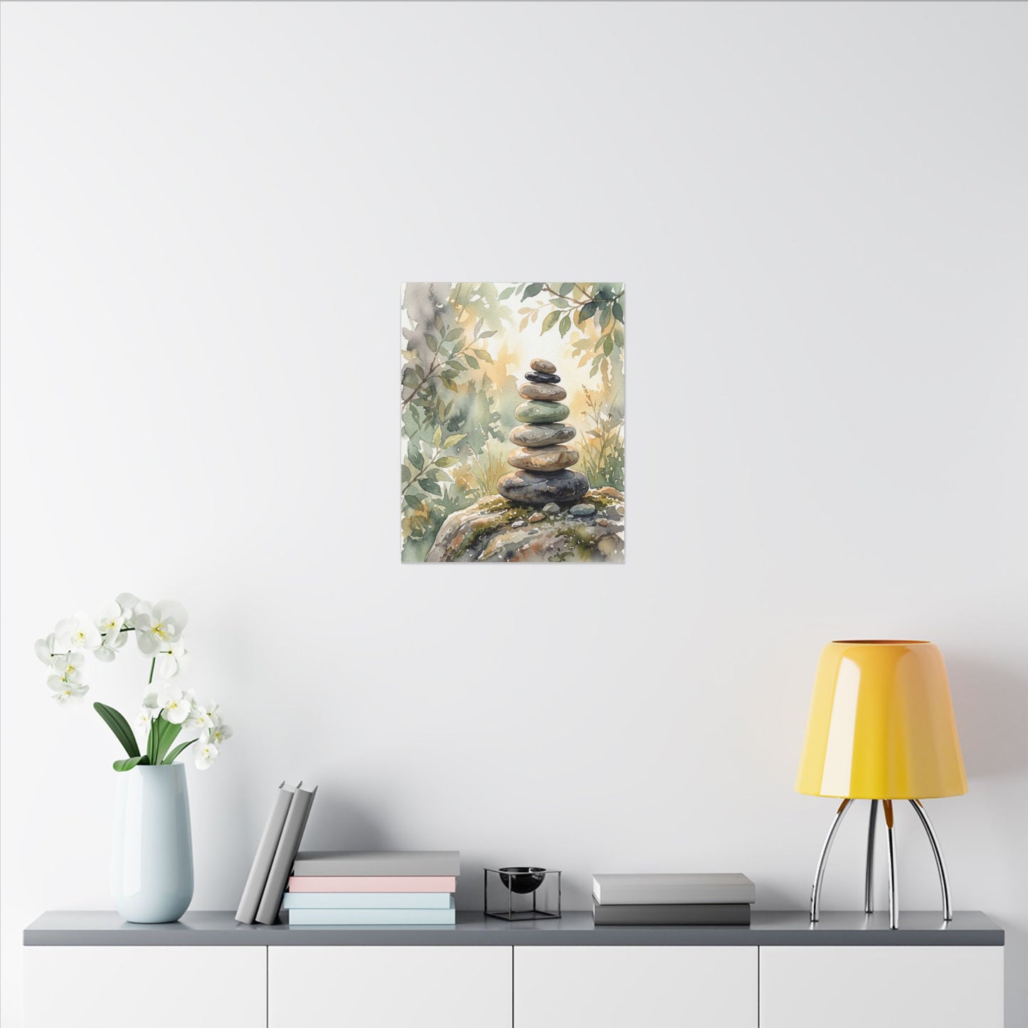 Golden Hour River Stones Canvas Art - Japandi Mono No Aware