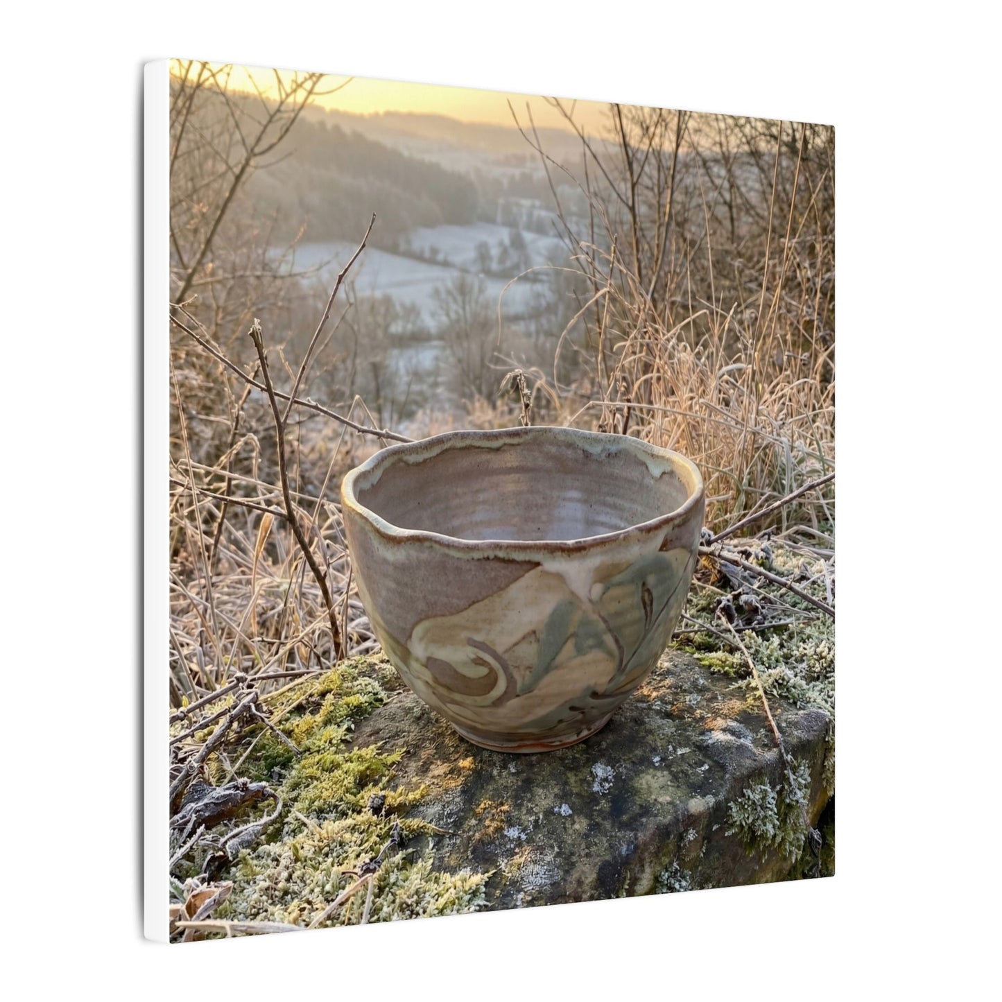 Golden Hour Ceramic Bowl Canvas Art - Japandi Shibui