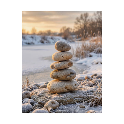 Winter River Stones Japanese Pattern Wall Art Print | Warm Decor