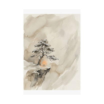 Warm Pine Tree Wall Art Print - Watercolor Japandi