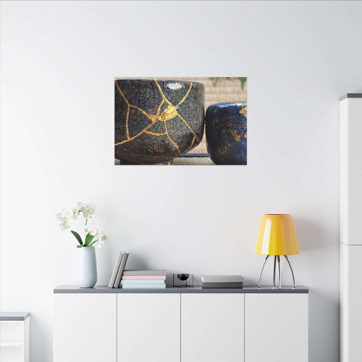 Tea Ceremony Crackle Gold Canvas Art | Philosophical Kintsugi Art