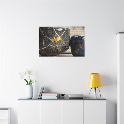 Tea Ceremony Crackle Gold Canvas Art | Philosophical Kintsugi Art