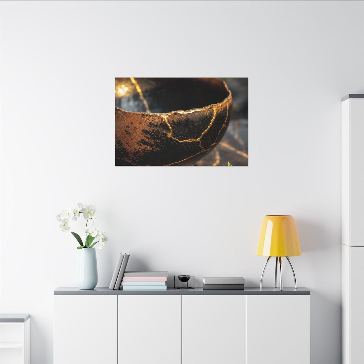 Kintsugi Ceramic Bowl in Golden Hour | Gold Vein Canvas Art