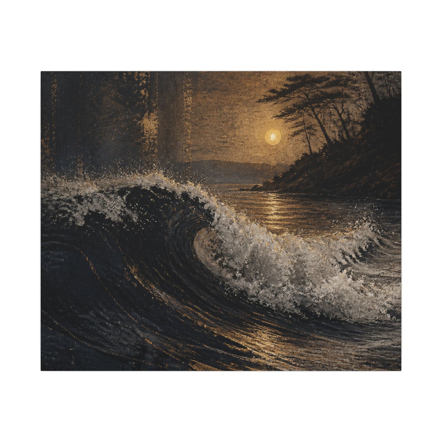 Ocean Wave Dark Texture Canvas Art | Bold Dark Japandi Art