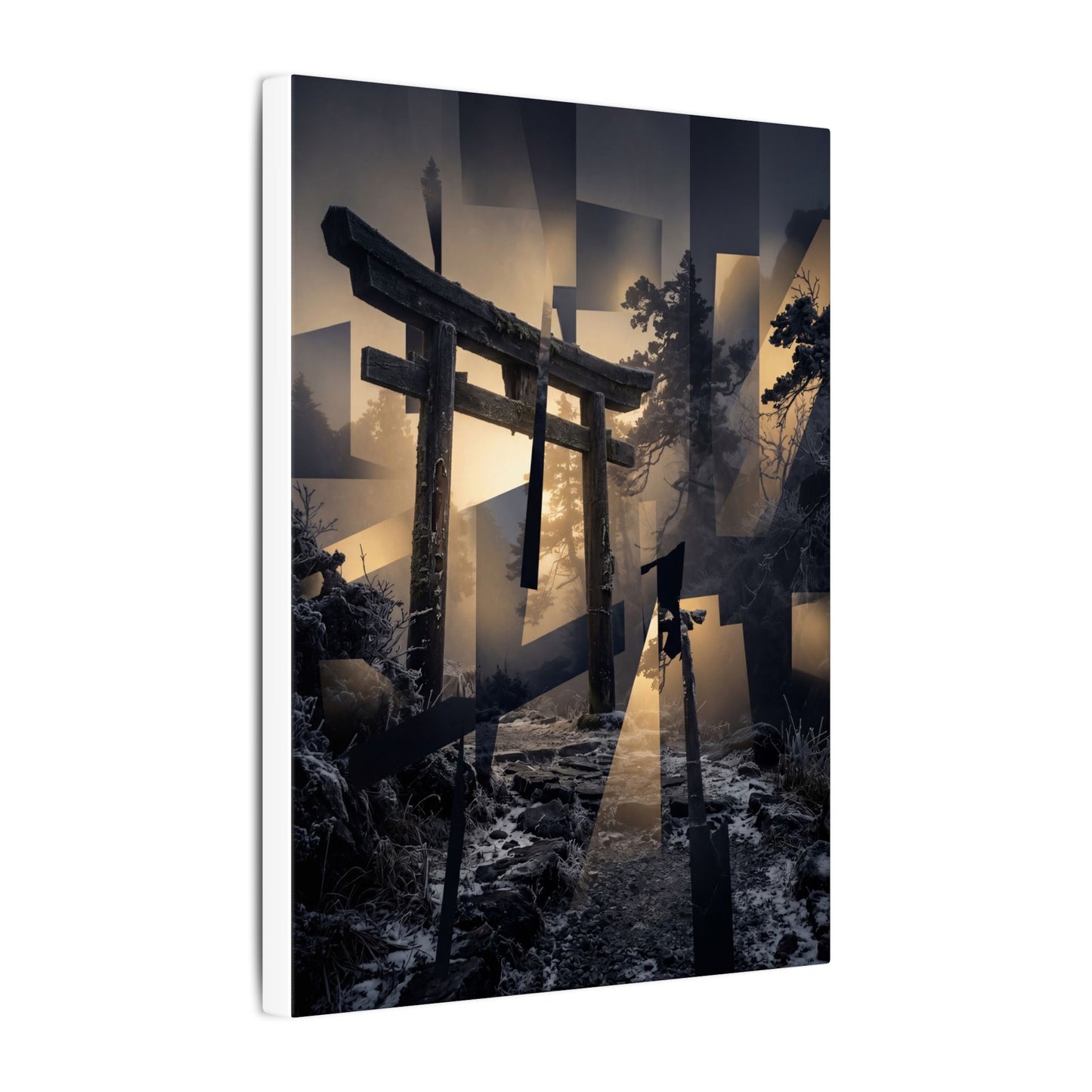 Winter Torii Gate Moody Minimal Canvas Art | Bold Decor