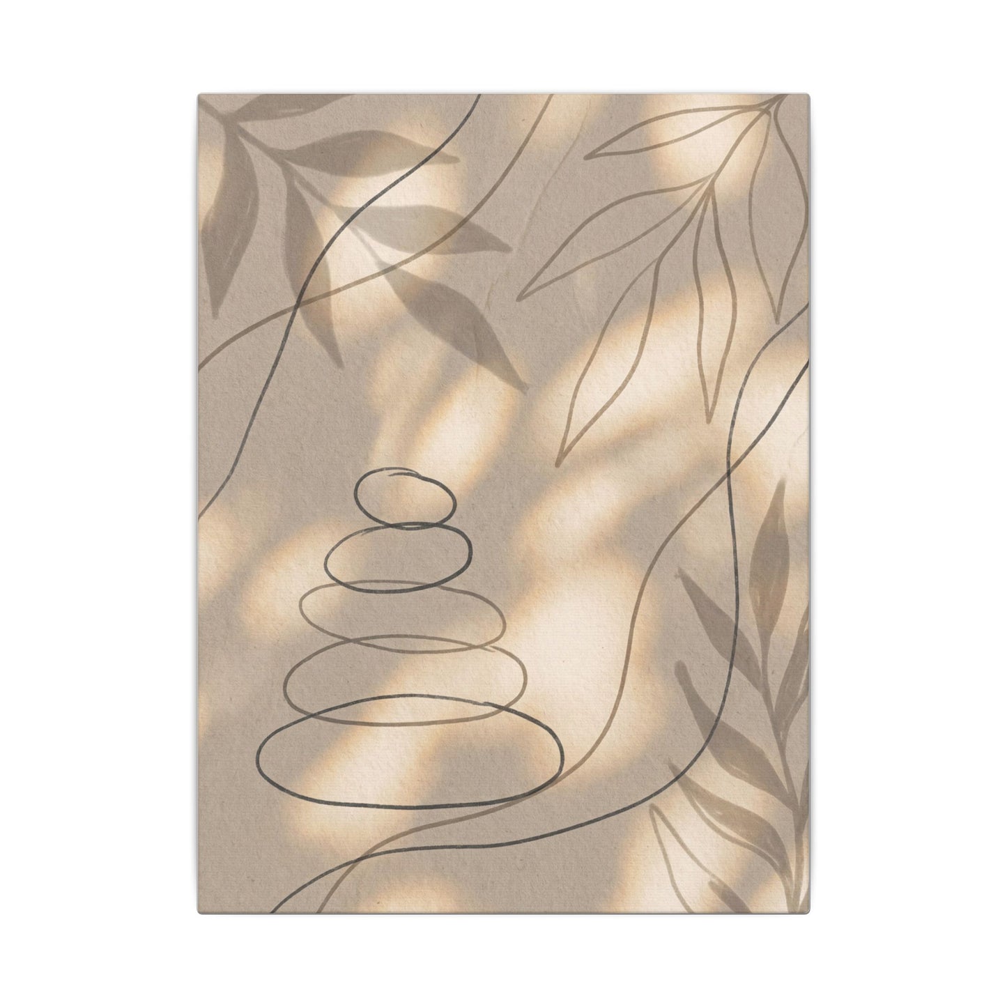 River Stones Minimal Line Canvas Art | Earthy Japandi Art
