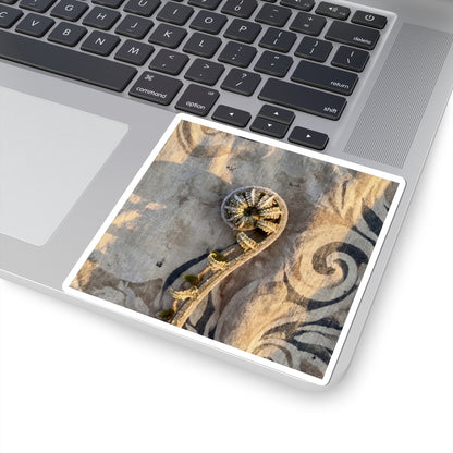 Fern Unfurling Japanese Pattern Sticker | Neutral Japandi Art