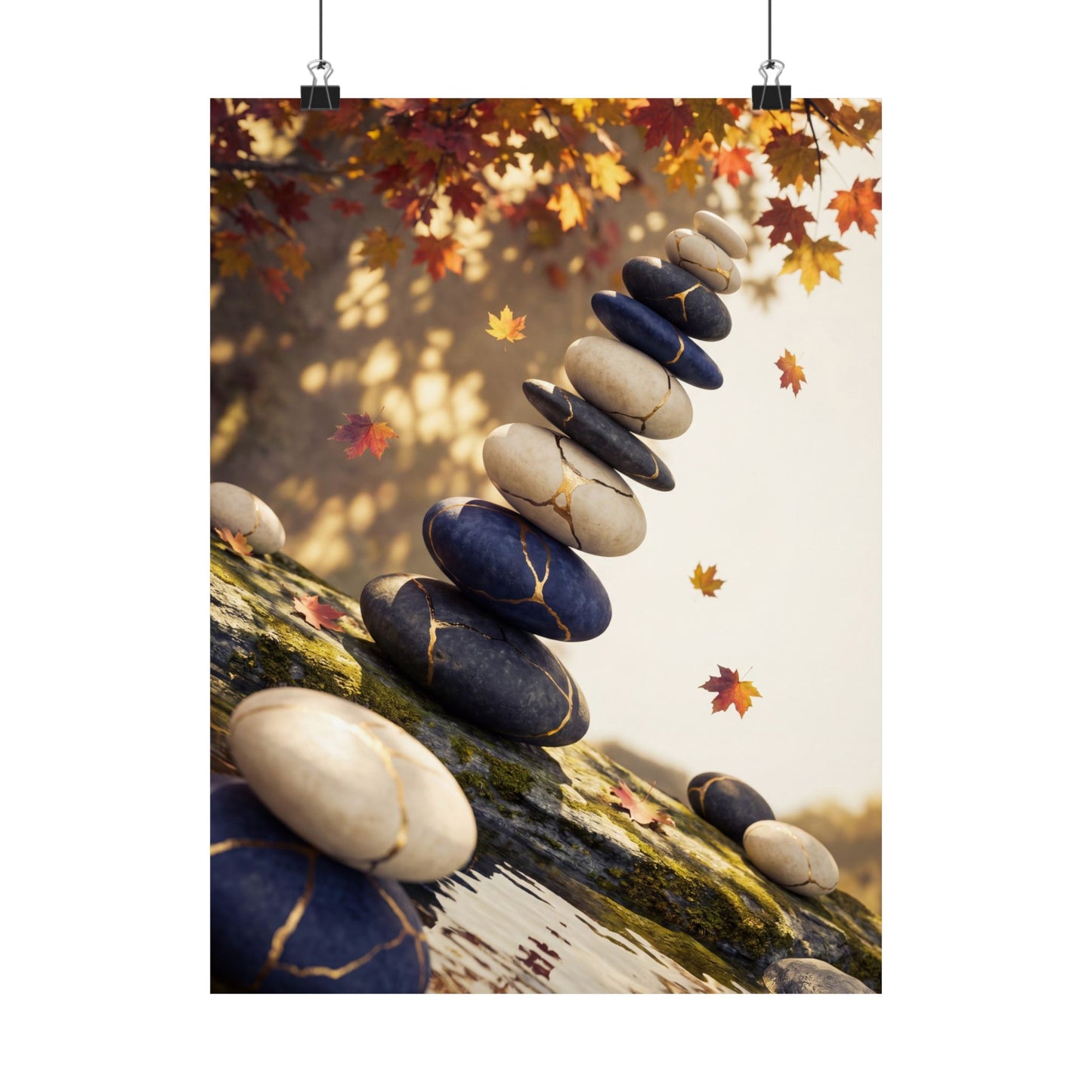 Autumn River Stones Gold Vein Wall Art Print | Artful Decor Art Print