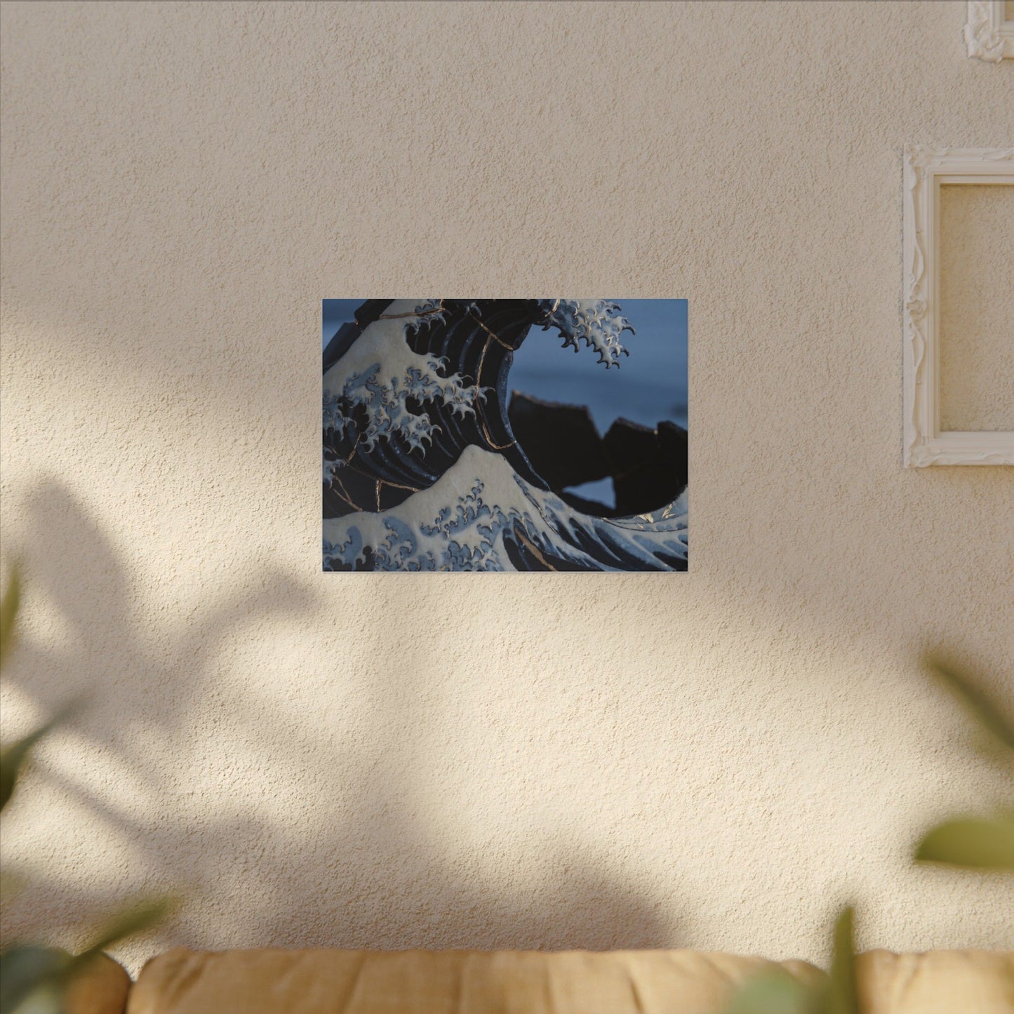 Ocean Wave Canvas Art | Winter Kintsugi Gold Repair Art