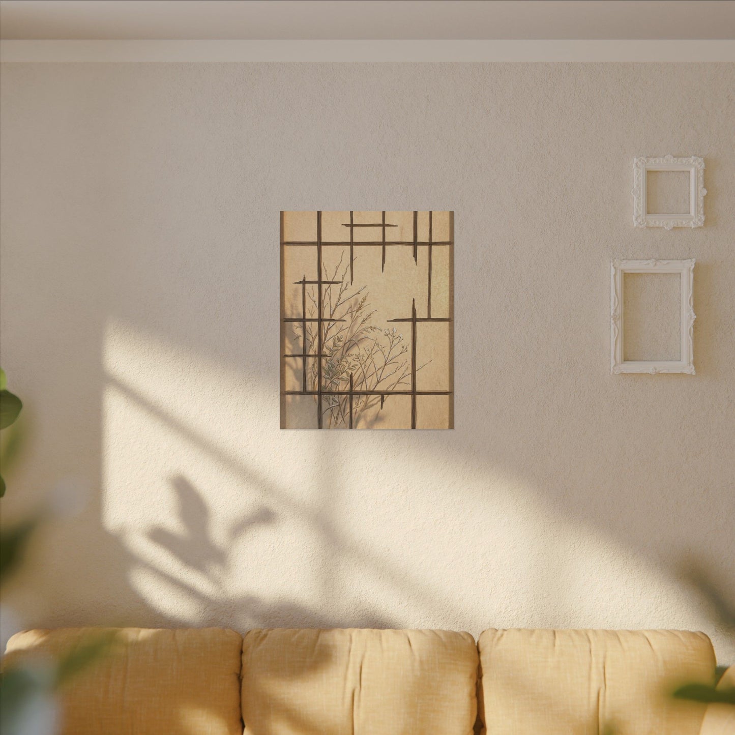 Shoji Screen Canvas Art | Winter Japandi Minimal Line Art