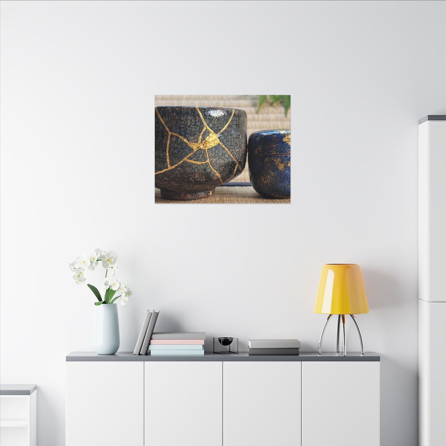 Tea Ceremony Crackle Gold Canvas Art | Philosophical Kintsugi Art