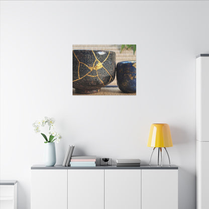 Tea Ceremony Crackle Gold Canvas Art | Philosophical Kintsugi Art