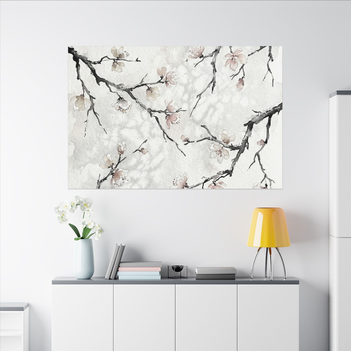 Cherry Blossom Canvas Art | Winter Japandi Watercolor Art