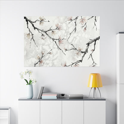 Cherry Blossom Canvas Art | Winter Japandi Watercolor Art