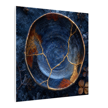 Kintsugi Ceramic Bowl in Moonlight | Crackle Gold Canvas Art