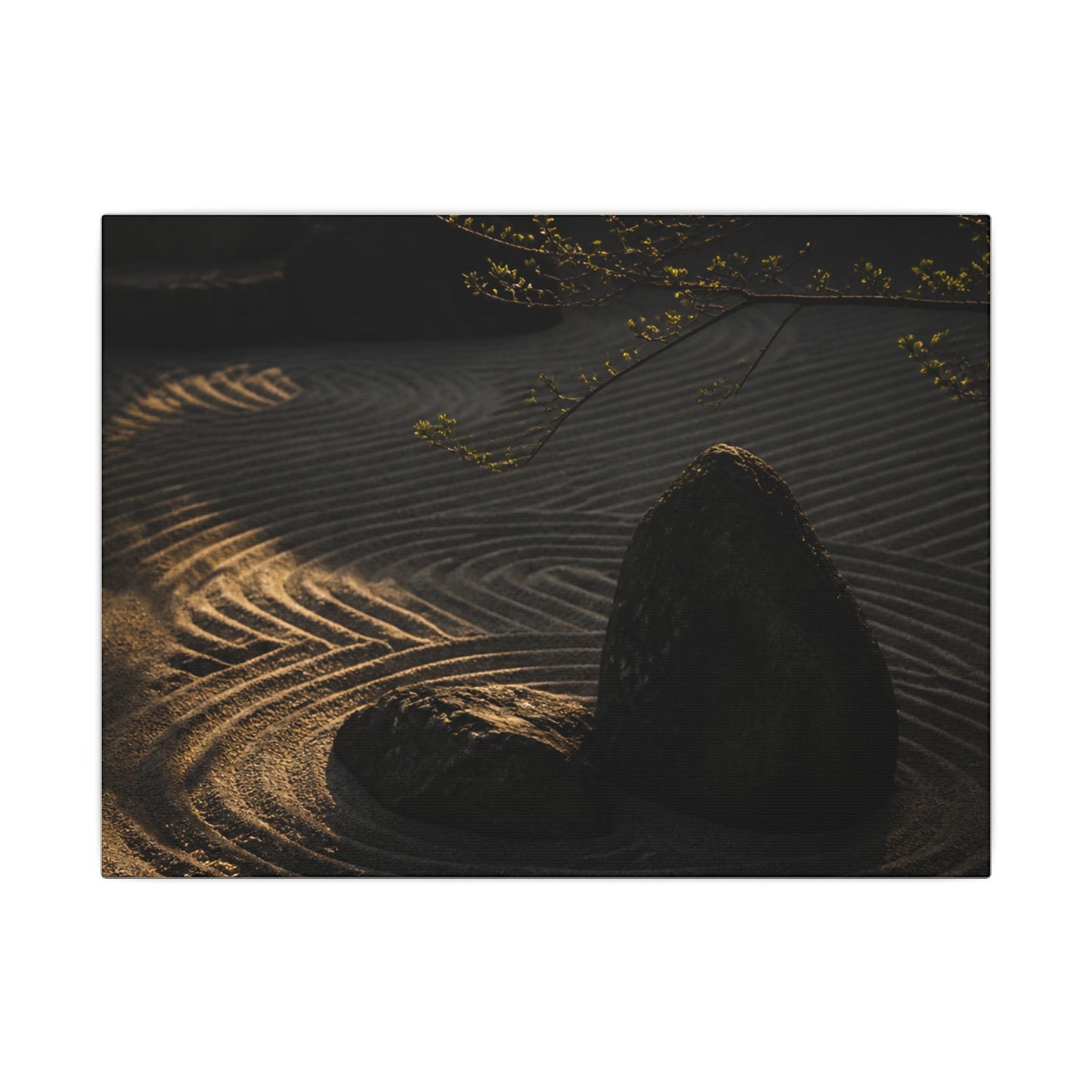 Ma Rock Garden Canvas Art - Dark Japandi Shadow Zen