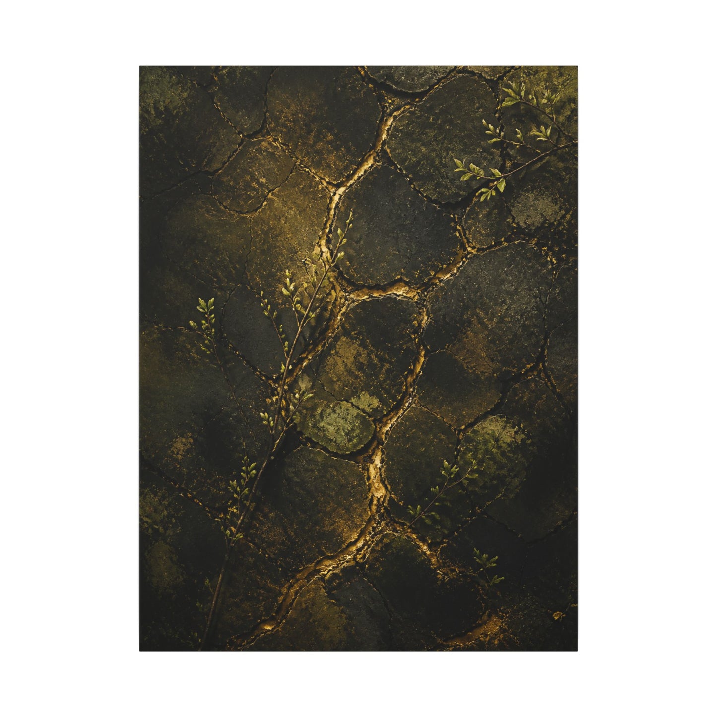 Shibui Cracked Earth Canvas Art - Dark Japandi Dark Texture