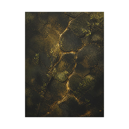 Shibui Cracked Earth Canvas Art - Dark Japandi Dark Texture