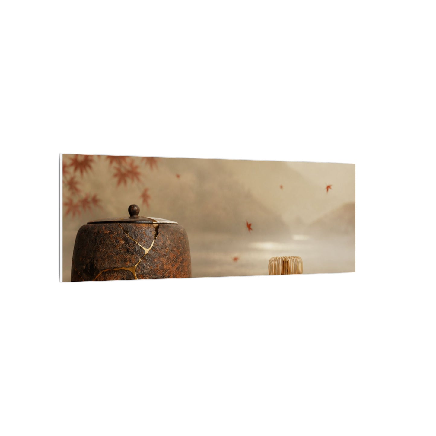 Tea Ceremony Canvas Art | Autumn Kintsugi Gold Vein Art
