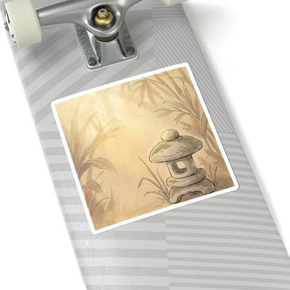 Stone Lantern Minimal Line Sticker | Neutral Japandi Art