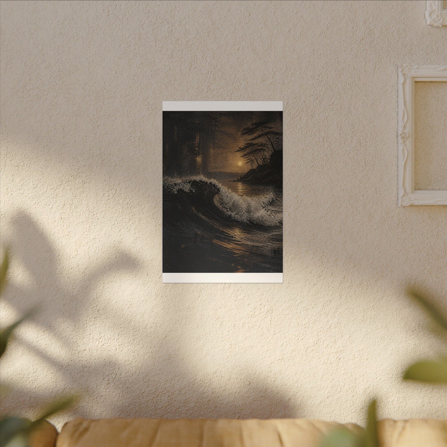 Ocean Wave Dark Texture Canvas Art | Bold Dark Japandi Art