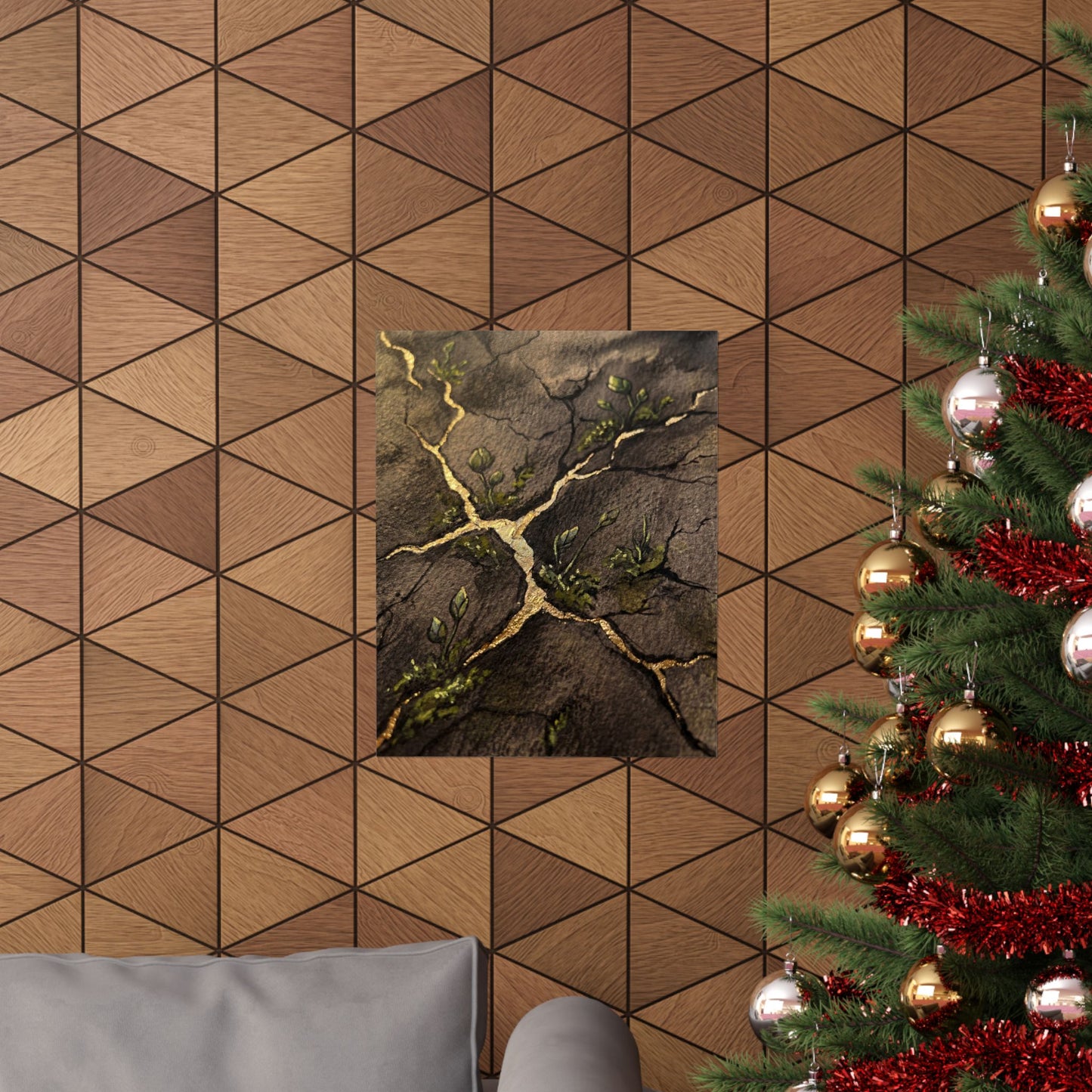 Fukinsei Cracked Earth Wall Art Print - Dark Japandi Charcoal Ink