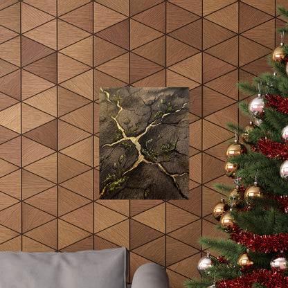 Fukinsei Cracked Earth Wall Art Print - Dark Japandi Charcoal Ink