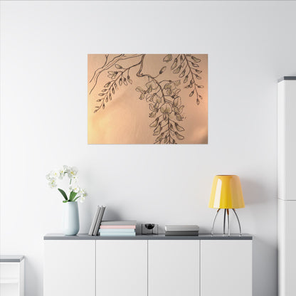 Japandi Wisteria in Candlelight | Minimal Line Canvas Art