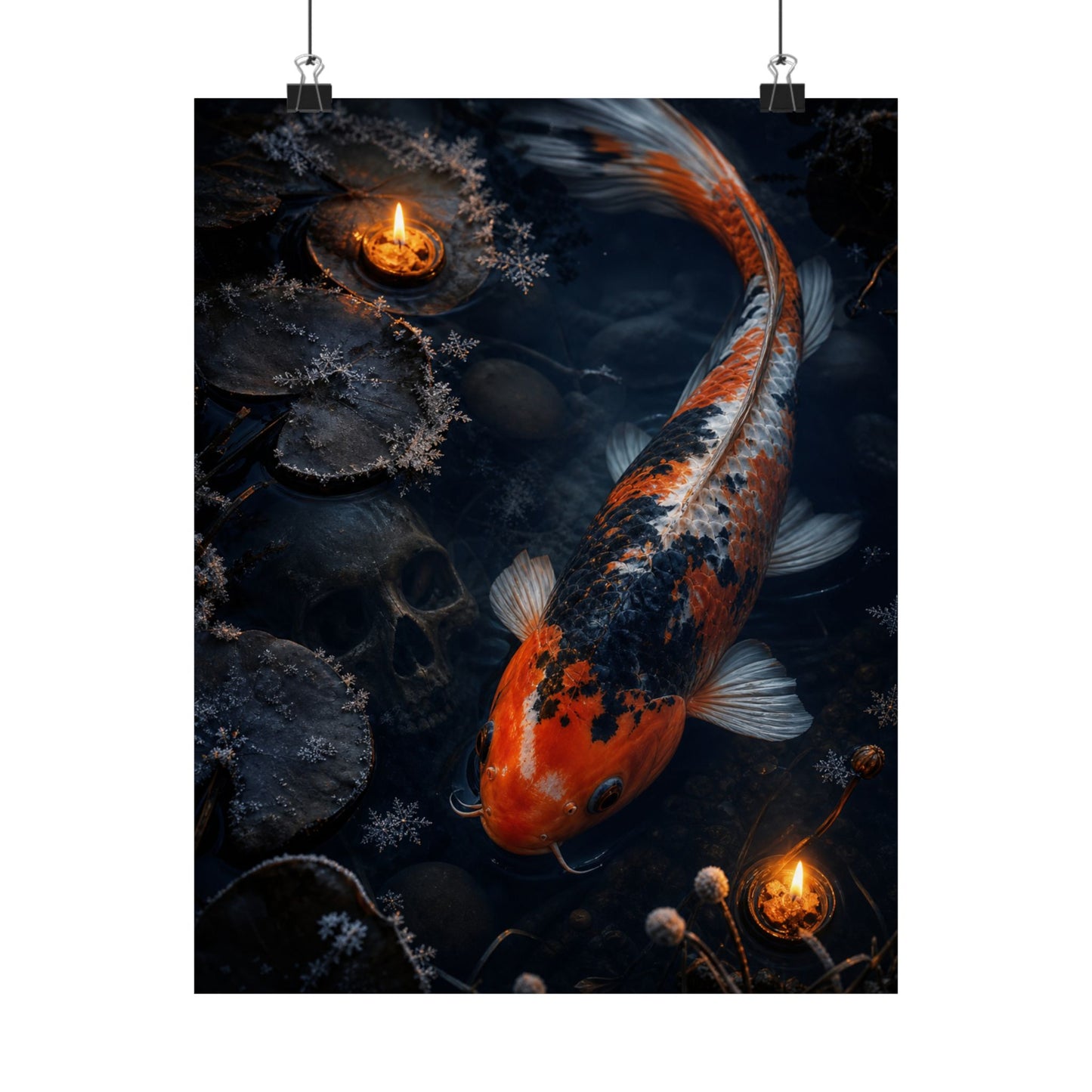 Candlelight Koi Pond Wall Art Print - Dark Japandi Datsuzoku