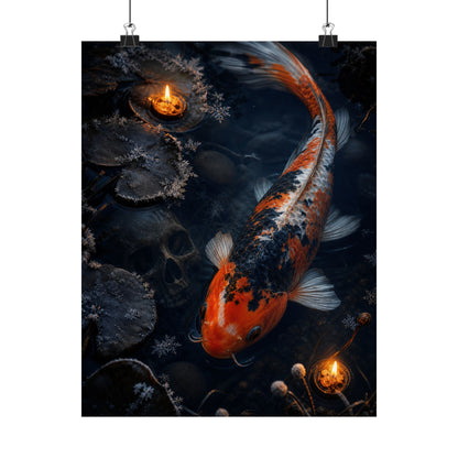 Candlelight Koi Pond Wall Art Print - Dark Japandi Datsuzoku